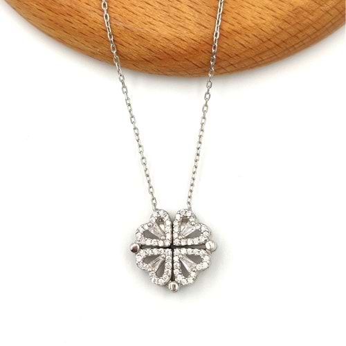 MIKNATISLI AÇILIR KAPANIR YONCA GÜMÜŞ KOLYE - RODYUM BEYAZ