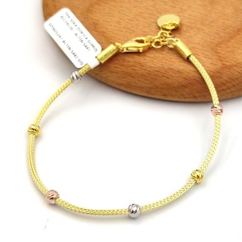 TEK SIRA DORİCA GÜMÜŞ BİLEKLİK - ALTIN SARI