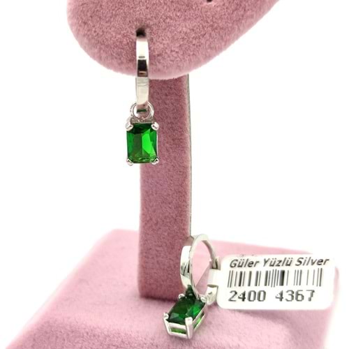 ZÜMRÜT ZİRKON BAGET HALKA GÜMÜŞ KÜPE - RODYUM BEYAZ