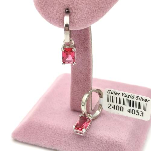 YAKUT ZİRKON BAGET HALKA GÜMÜŞ KÜPE - RODYUM BEYAZ