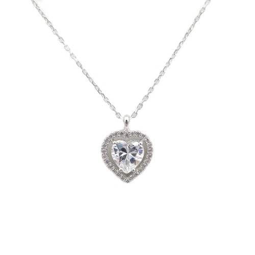 ZİRKON TAŞLI KALP GÜMÜŞ KOLYE - RODYUM BEYAZ