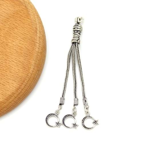 ÜÇLÜ AY YILDIZ GÜMÜŞ TESBİH PÜSKÜLÜ