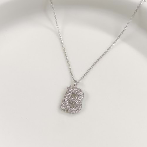 B TAŞLI GÜMÜŞ HARF KOLYE - RODYUM BEYAZ