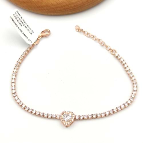 ZİRKON TAŞLI KALP SU YOLU GÜMÜŞ BİLEKLİK - ROSE BAKIR