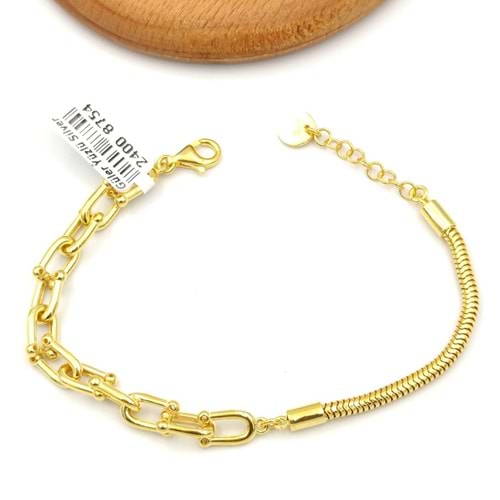 ATAÇ ZİNCİR DETAYLI FÜZYON GÜMÜŞ BİLEKLİK - ALTIN SARI