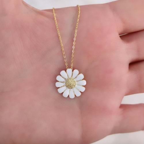 MİNELİ PAPATYA GÜMÜŞ KOLYE - ALTIN SARI