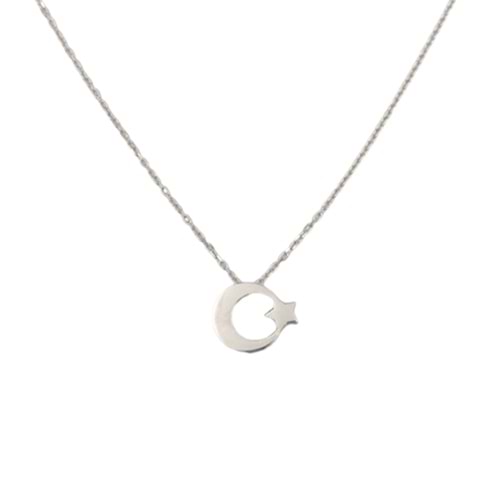 TAŞSIZ AY YILDIZ GÜMÜŞ KOLYE - RODYUM BEYAZ