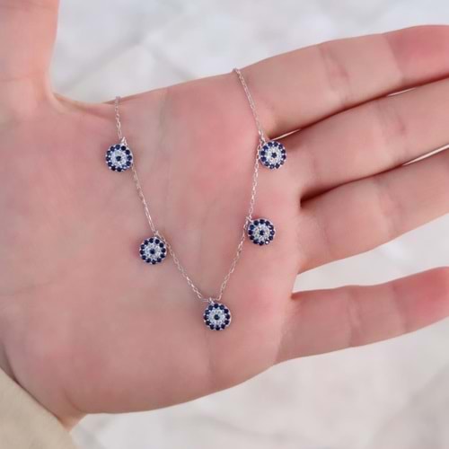 SOSYETE GÖZÜ NAZAR ŞANS GÜMÜŞ KOLYE - RODYUM BEYAZ