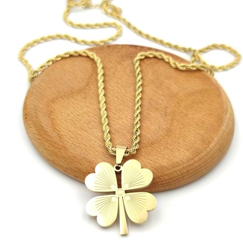 3 MM BURGU ZİNCİR ÇELİK YONCA KOLYE 65 CM - ALTIN SARI