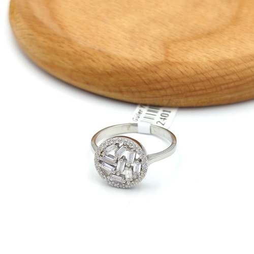 YUVARLAK KESİK BAGET TAŞLI GÜMÜŞ YÜZÜK - 15