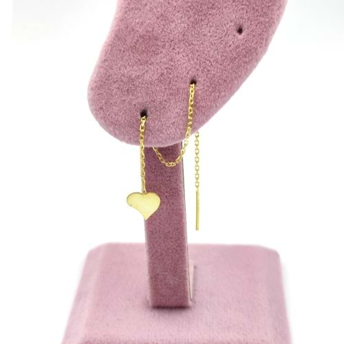 TEKLİ KALP JAPON ZİNCİR GÜMÜŞ KÜPE - ALTIN SARI