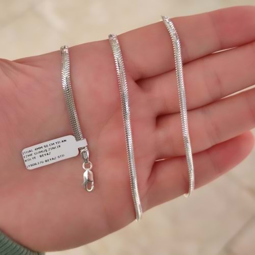 İTHAL 4MM 50 CM YILAN EZME GÜMÜŞ ZİNCİR KOLYE - BEYAZ