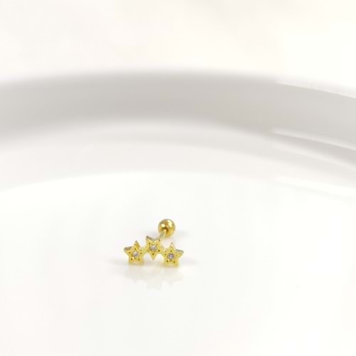 ÜÇLÜ YILDIZ GÜMÜŞ TRAGUS PIERCING - ALTIN SARI
