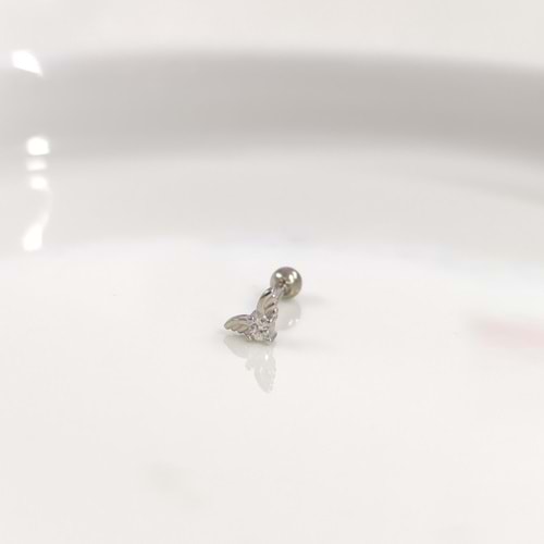 KANATLI TEK TAŞ GÜMÜŞ TRAGUS PIERCING - RODYUM BEYAZ