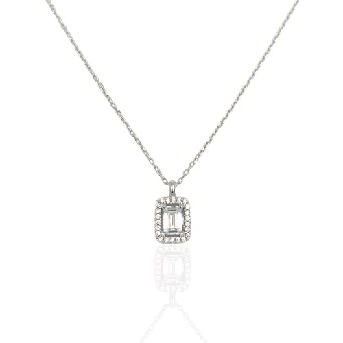 BAGET GÜMÜŞ KOLYE - RODYUM BEYAZ