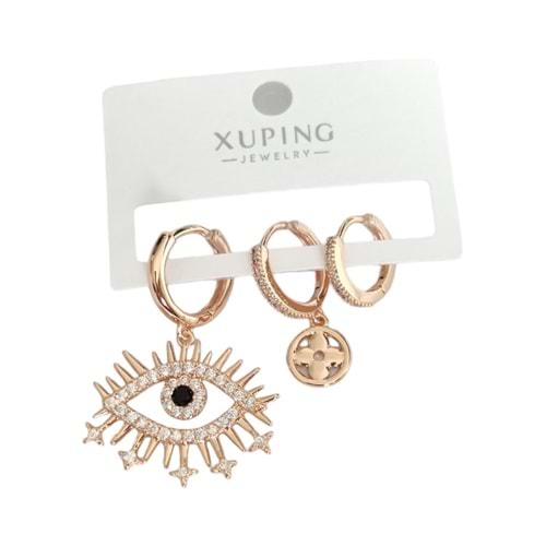 XUPING BÜYÜK GÖZ KOMBİN HALKA KÜPE - ROSE BAKIR