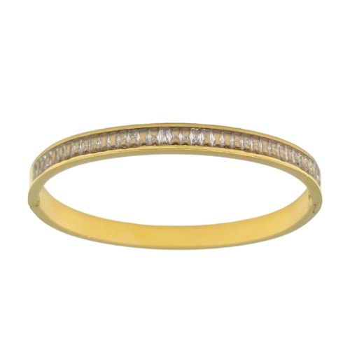 ÇELİK MEKİK TAŞ DETAYLI KELEPÇE BİLEZİK - ALTIN SARI