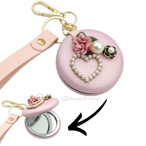 KAPAKLI AYNA İNCİ ÇİÇEK ANAHTARLIK - PEMBE