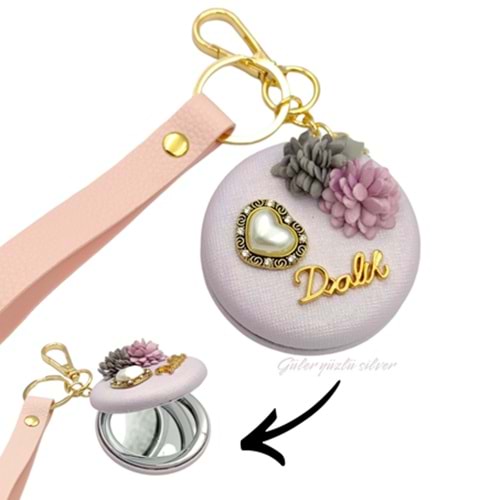 KAPAKLI AYNA İNCİ KALP ANAHTARLIK - LİLA