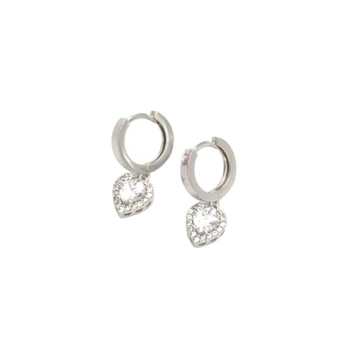 ZİRKON TAŞLI MİNİ KALP HALKA GÜMÜŞ KÜPE - RODYUM BEYAZ