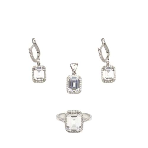 ÖZEL KESİM TAŞ BAGET GÜMÜŞ ÜÇLÜ SET - 14