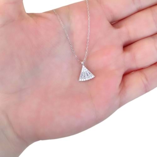 BAGET DETAYLI YELPAZE GÜMÜŞ KOLYE - RODYUM BEYAZ