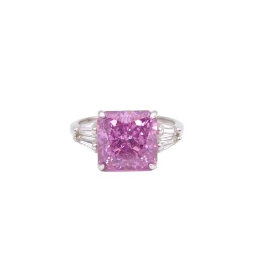 ÖZEL KESİM PEMBE KARE TAŞ GÜMÜŞ YÜZÜK - 16