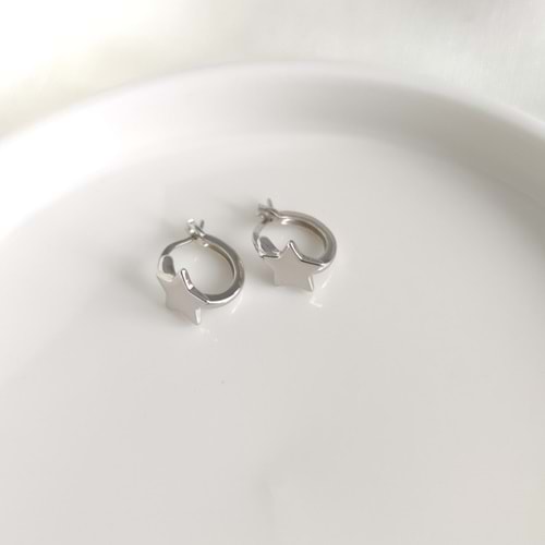 İTHAL DÜZ YILDIZ 10 MM HALKA GÜMÜŞ KÜPE - RODYUM BEYAZ