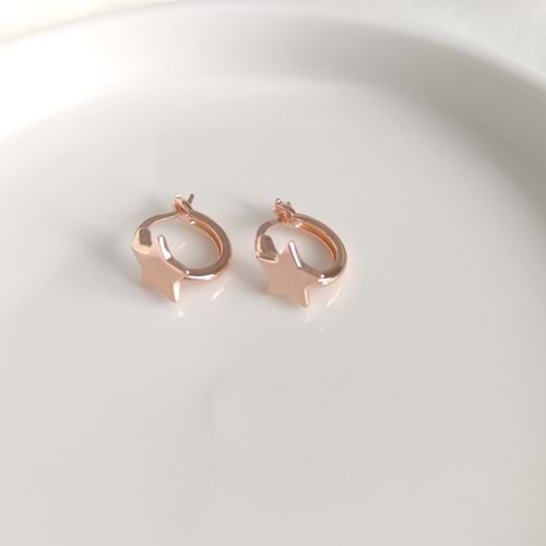 İTHAL DÜZ YILDIZ 10 MM HALKA GÜMÜŞ KÜPE - ROSE BAKIR