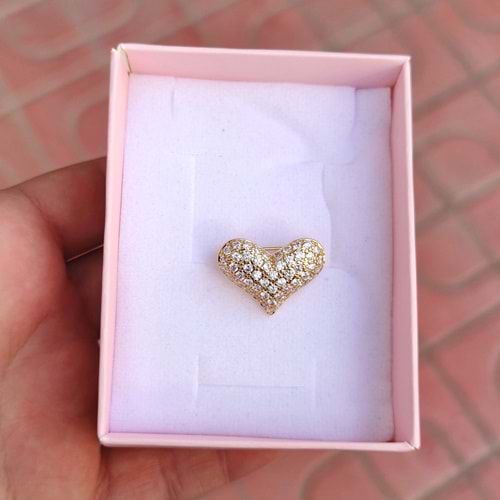 MİNİ TAŞLI KALP BROŞ 2 CM - ALTIN SARI