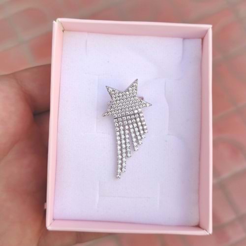 TAŞLI SÜZME YILDIZ BROŞ 2 CM - BEYAZ