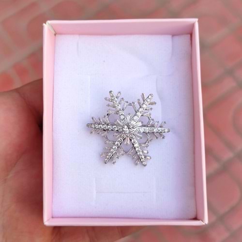 TAŞLI KAR TANESİ BROŞ 3,5 CM - BEYAZ