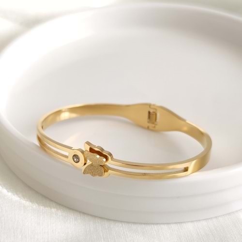 ÇELİK KELEBEKLİ TEKTAŞ BİLEZİK 6 CM - ALTIN SARI