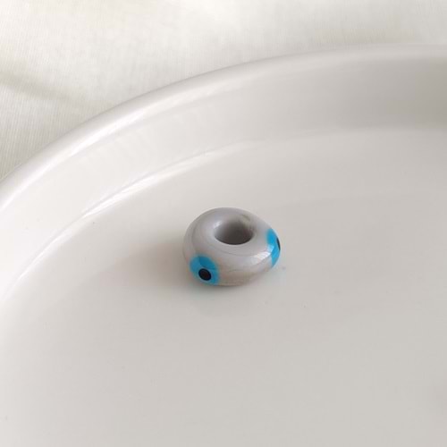 RENKLİ MURANO GÖZLÜ SİLİNDİR BONCUK 1 ADET - GRİ