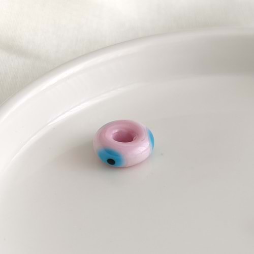 RENKLİ MURANO GÖZLÜ SİLİNDİR BONCUK 1 ADET - PEMBE