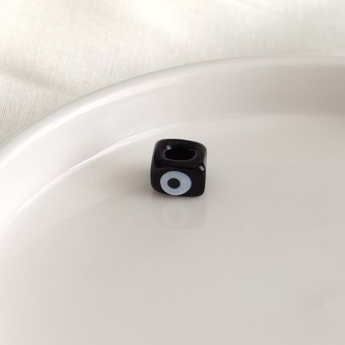 RENKLİ MURANO GÖZLÜ KARE CAM BONCUK 1 ADET - SİYAH