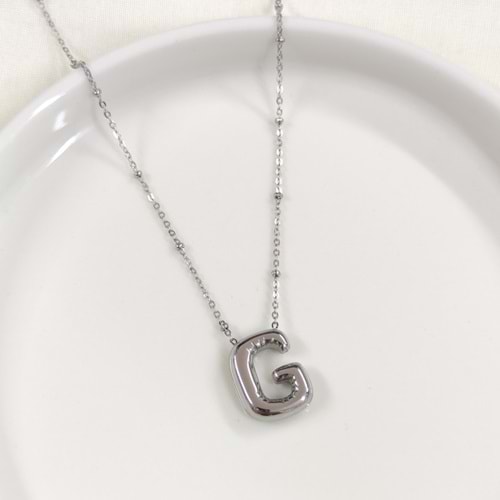 ÇELİK BOMBELİ BEYAZ HARF KOLYE - G HARFİ