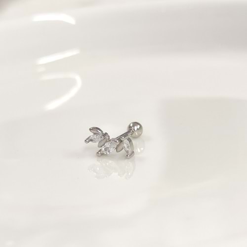 ÜÇ TAŞ MEKİK GÜMÜŞ TRAGUS PIERCING - RODYUM BEYAZ