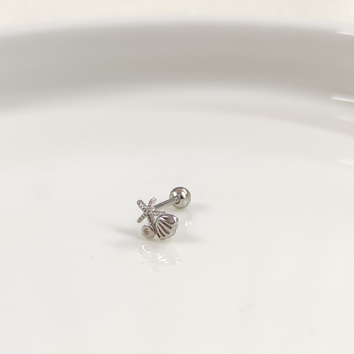 MİNİ YILDIZ MİDYE GÜMÜŞ TRAGUS PIERCING - RODYUM BEYAZ