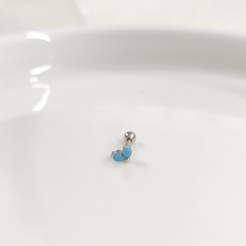 TURKUAZ YAPRAK GÜMÜŞ TRAGUS PIERCING - RODYUM BEYAZ