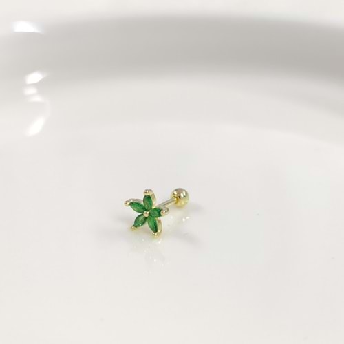 YEŞİL ÇİÇEK GÜMÜŞ TRAGUS PIERCING - ALTIN SARI