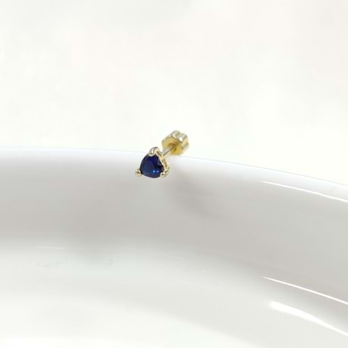 LACİ TAŞLI KALP GÜMÜŞ TRAGUS PIERCING - ALTIN SARI