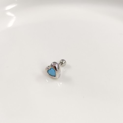 TURKUAZ BÜYÜK KALP GÜMÜŞ TRAGUS PIERCING - RODYUM BEYAZ