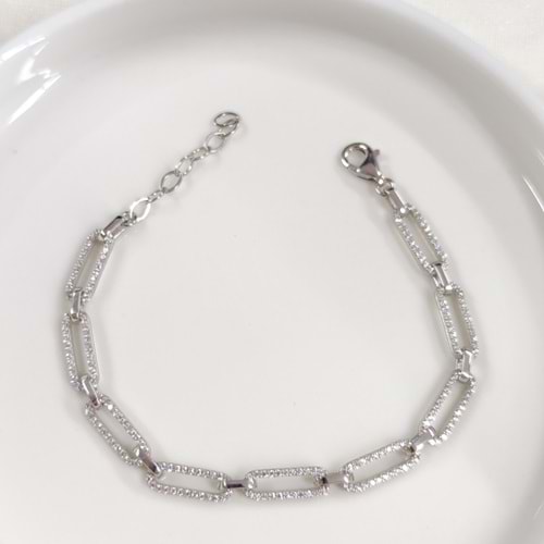 TAŞLI ATAÇ GÜMÜŞ BİLEKLİK 18 CM + 3 CM - RODYUM BEYAZ