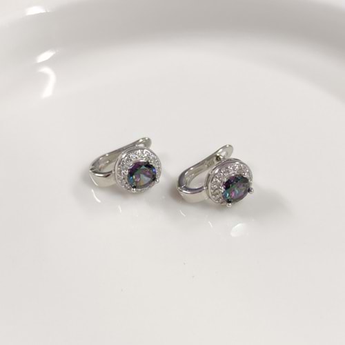 İTHAL MİSTİK TOPAZ TAŞLI YUVARLAK HALKA GÜMÜŞ KÜPE