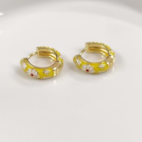 12 MM MİNELİ ÇİÇEKLİ ÇELİK HALKA KÜPE - SARI