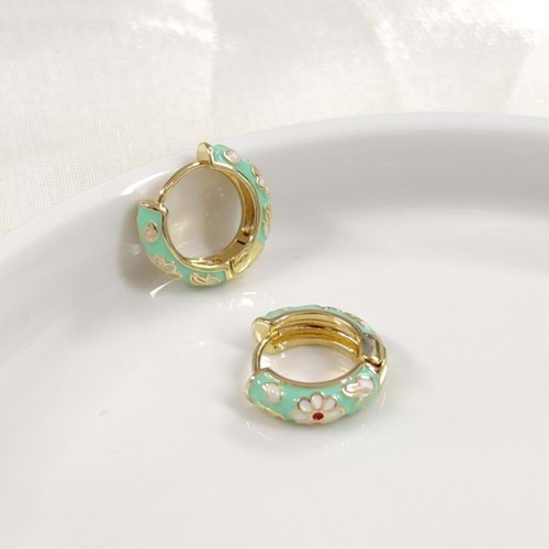 12 MM MİNELİ ÇİÇEKLİ ÇELİK HALKA KÜPE - YEŞİL