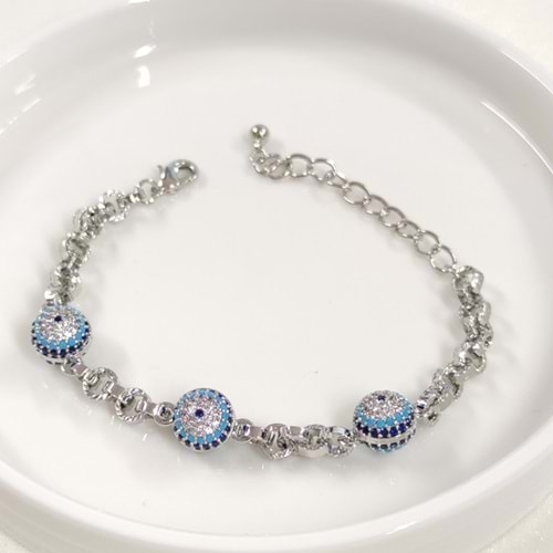 FULLYX ÜÇLÜ SOSYETE GÖZÜ NAZAR BONCUKLU BİLEKLİK 17+5 CM GOLD - BEYAZ