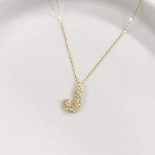 J TAŞLI GÜMÜŞ HARF KOLYE - ALTIN SARI