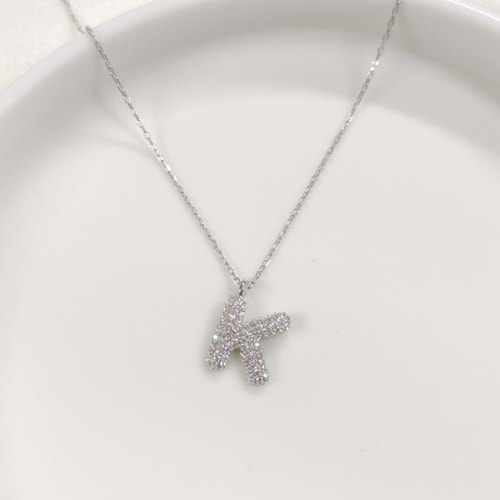 K TAŞLI GÜMÜŞ HARF KOLYE - RODYUM BEYAZ